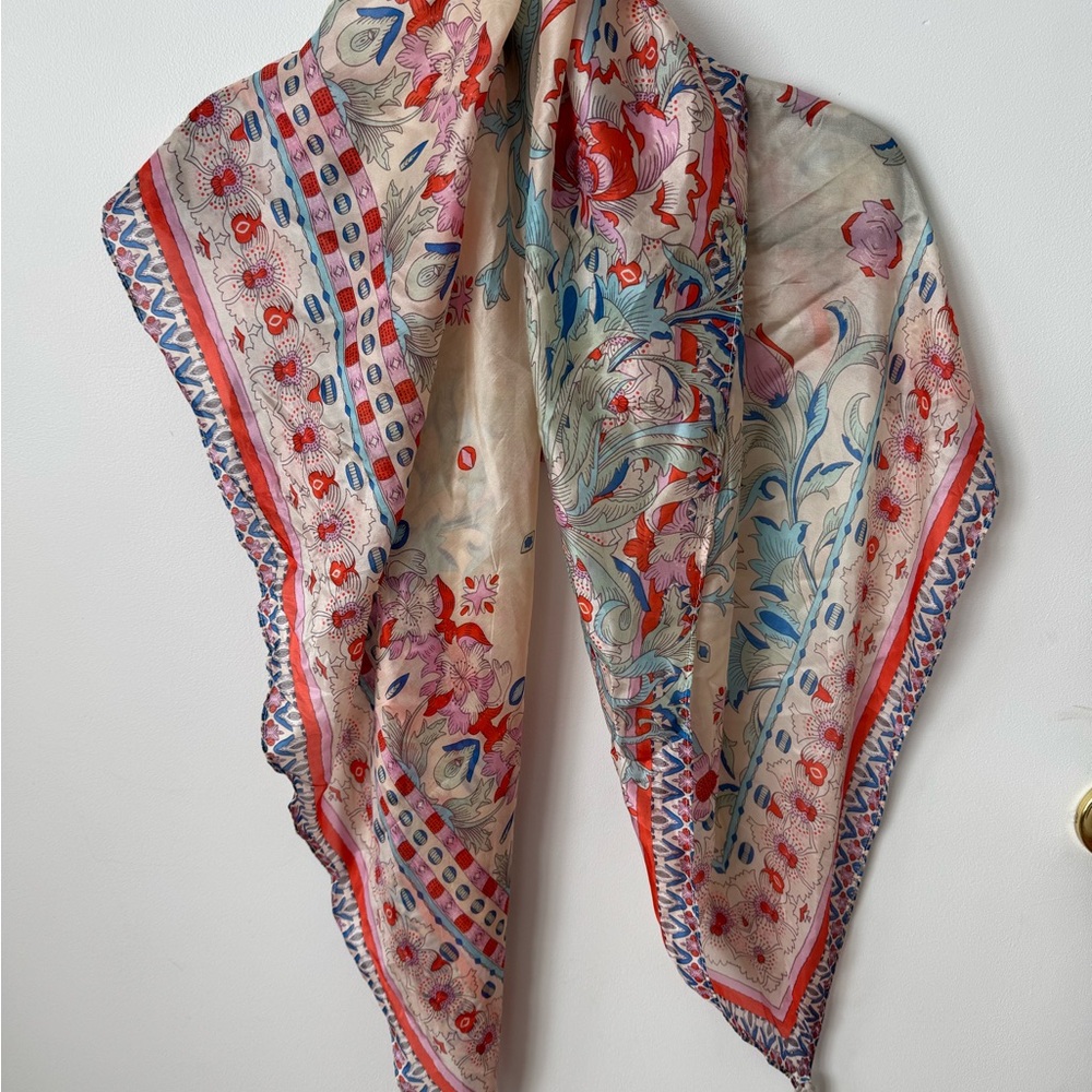 Johnny Was Large Silk Scarf with Tassels EUC